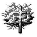 crosses and clouds surrounding at a graveyard tattoo design idea