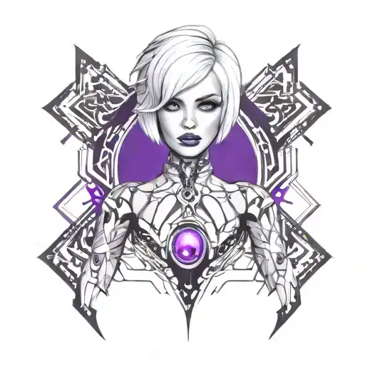 Sexy Petite Girl white short bob hairstyle, revealing clothes, big boobs, purple eyes, wide hips Slutty. gothic pin-up  tattoo design idea