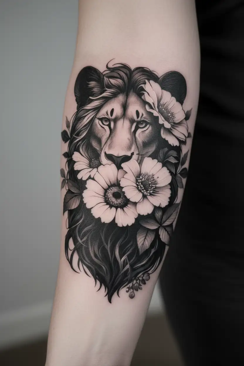 leo and Virgo with July and September birth flowers tattoo design idea