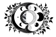 moon phases with rose vines and spider webs surrounding the moon phases tattoo design idea