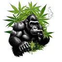 Bogan Gorilla smoking a joint surrounded by cannabis plants tattoo design idea