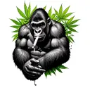 Bogan Gorilla smoking a joint surrounded by cannabis plants tattoo design idea