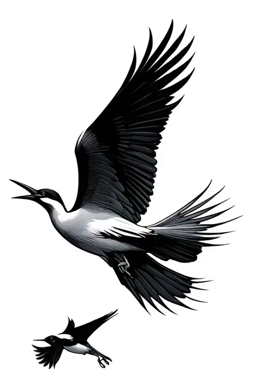 Crane and swallow bird flying tattoo design idea