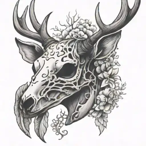 deer skull half deer head tattoo design idea
