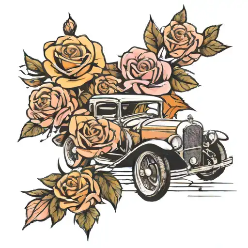 roses and a car racing tattoo design idea