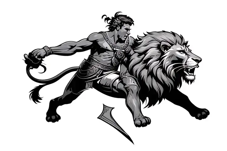 gladiator fighting lion tattoo design idea