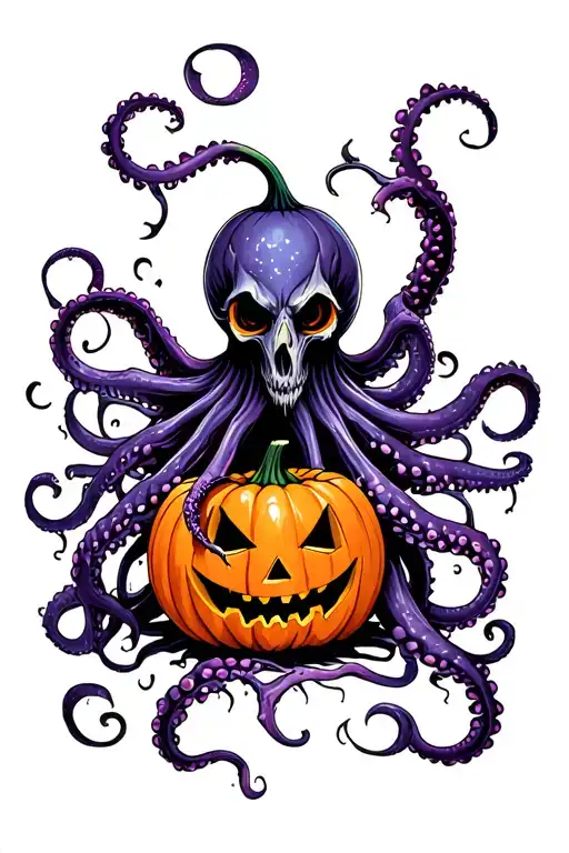 jack o lantern, tentacles, eldritch, deep space tattoo design idea