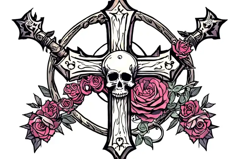 cross and skull adorned tattoo design idea