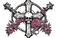 cross and skull adorned tattoo design idea