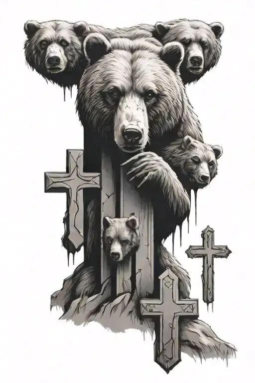 Three Crosses with a Bear tattoo design idea