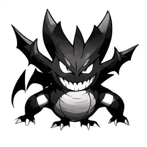 can you help me generate a design, i want the pokemons, gastly, haunter, gengar and mega gengar in it. use their real co tattoo design idea