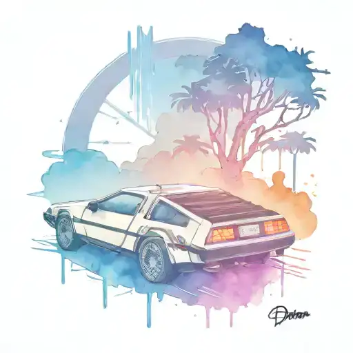 DeLorean cyberpunk inspired tattoo tattoo design idea