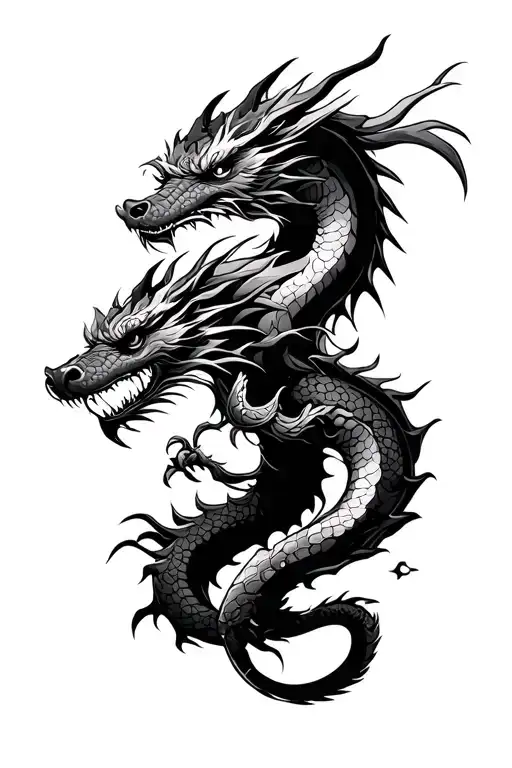samurai and dragon intertwined tattoo design idea