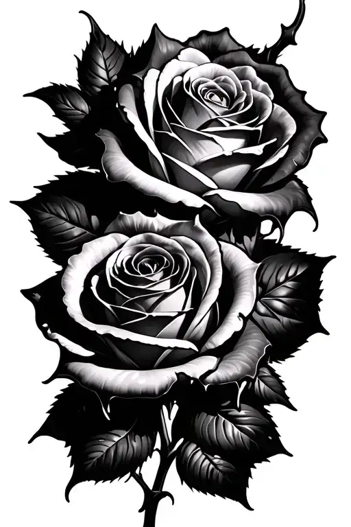 melting roses, with thorns tattoo design idea
