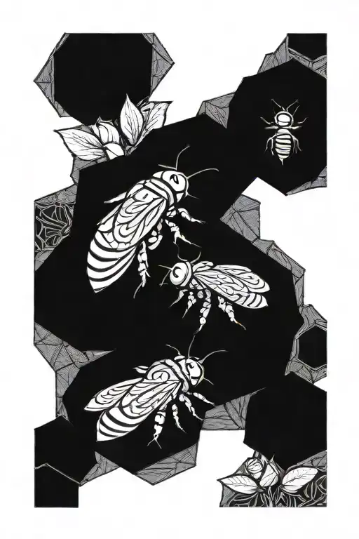 rose and queen bee hive tattoo design idea