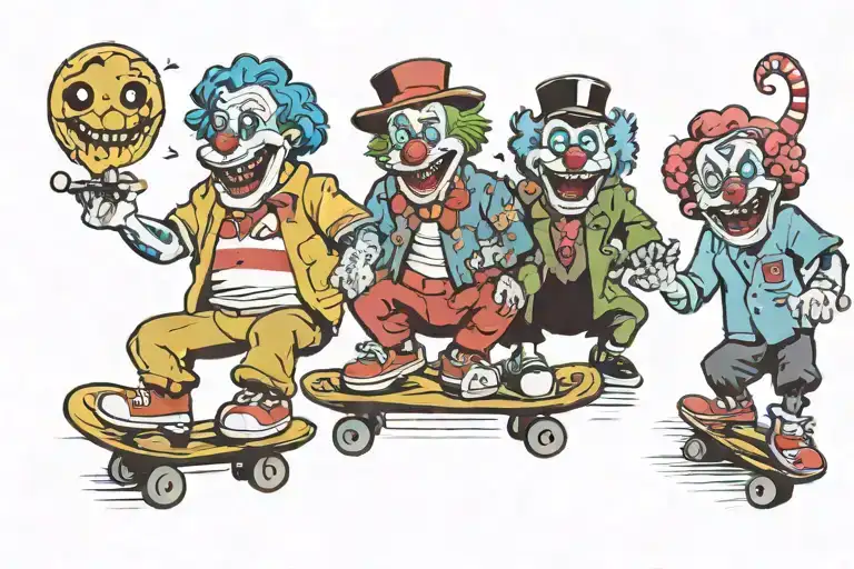 Monsters clowns and scary Movie.Code Movie.Characters Movie.Characters skateboard Movie.Characters skateboarding together tattoo design idea