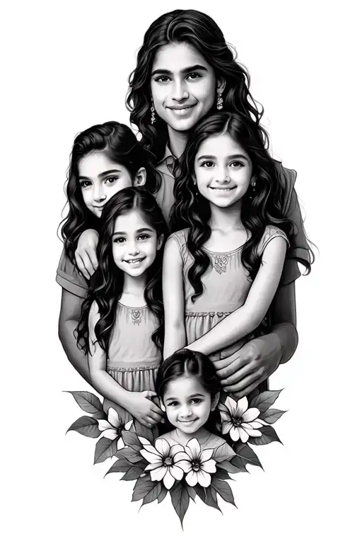 father and 3 daughters named Autumn India and Summer tattoo design idea