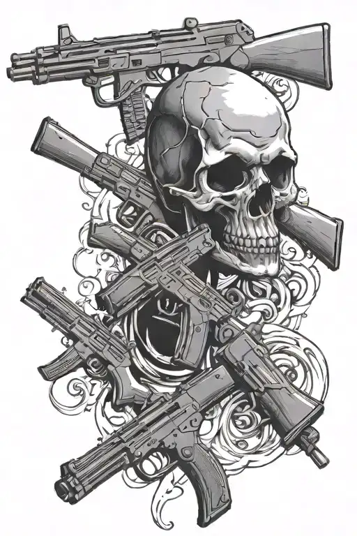 skull and guns tattoo ak47 tattoo design idea