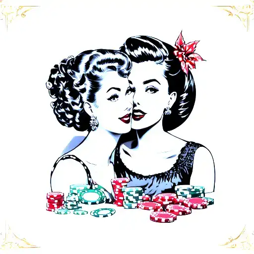 vintage vibe male and female casino 1950s vibe night time tattoo design idea