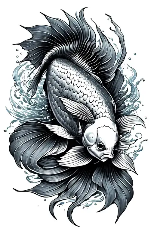 asian Arowana swimming upstream tattoo design idea