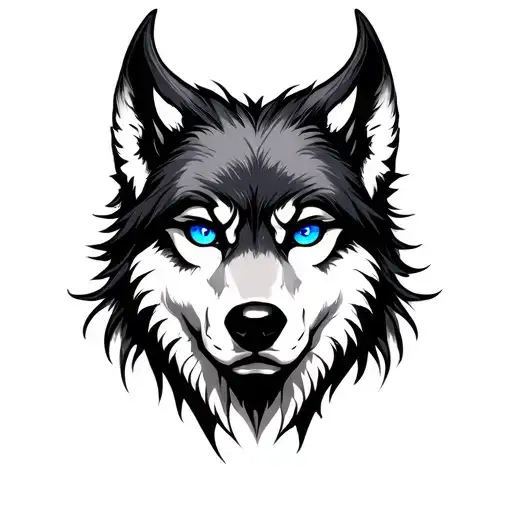 quarter Wolf face blue eyes quarter demon face blue eyes wuarter womens face blue eyes tattoo design idea