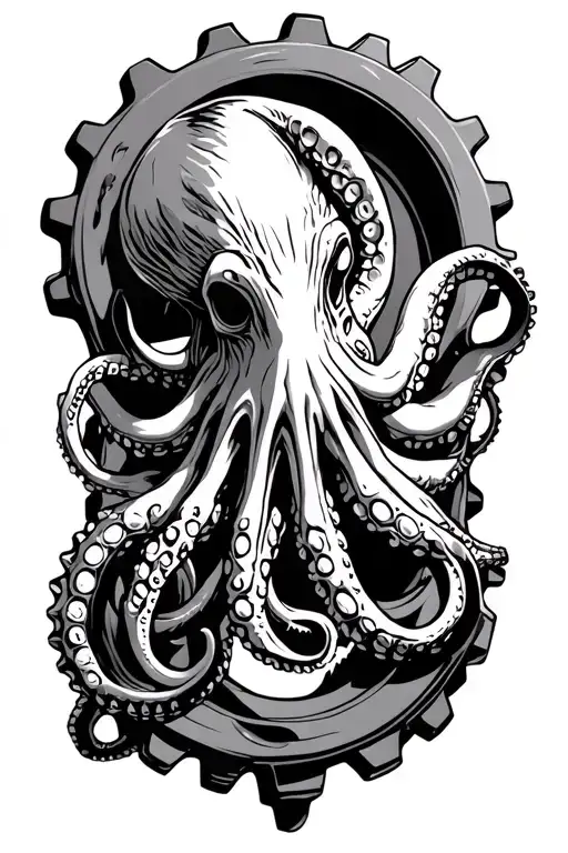 nautical. kraken octopus clinging onto  a COG tattoo design idea