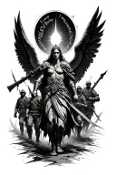Warrior angel leading soldiers. quote: "I will be great, I will rise again." tattoo design idea
