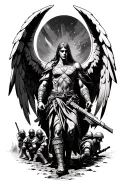 Warrior angel leading soldiers. quote: "I will be great, I will rise again." tattoo design idea