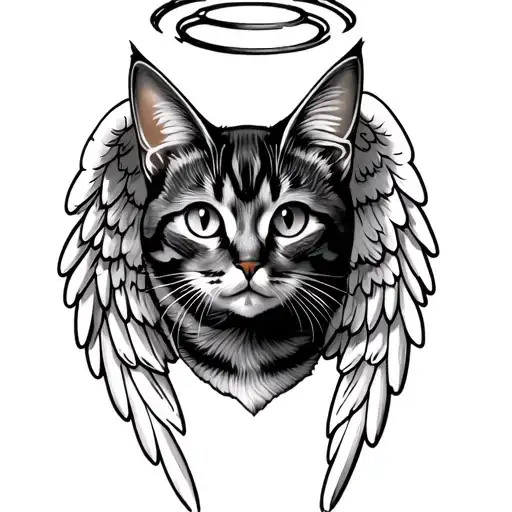 cat tattoo with angel wings halo and is design for veterinarian tattoo design idea