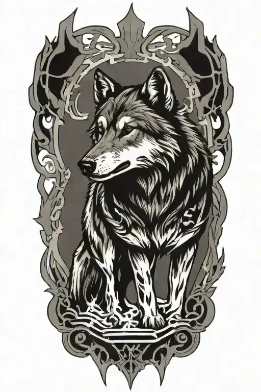 wolf standing tattoo design idea