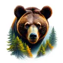 bear and forest tattoo design idea