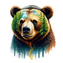 bear and forest tattoo design idea