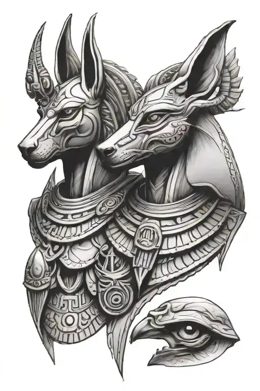 horus and anubis portrait with half tattoo design idea