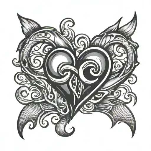 fish hook heart tattoo design idea
