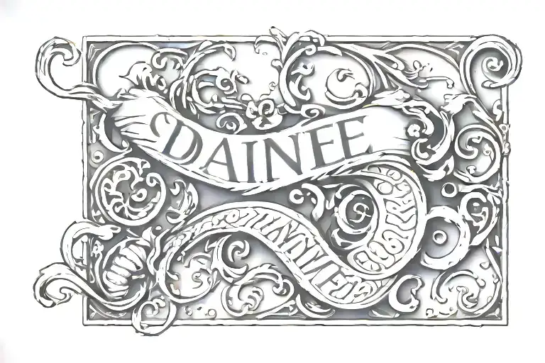 the name Daniel with a shadow that says saint tattoo design idea