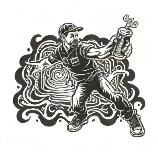 A man throwing a Molotov cocktail, an athlete, in old-school style tattoo design idea