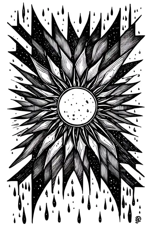 a sun melting into rain tattoo design idea