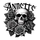 skulls and roses with the name annettte in cool lettering tattoo design idea