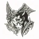 Angel And Devil Whispering In Ear tattoo design idea