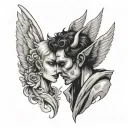 Angel And Devil Whispering In Ear tattoo design idea