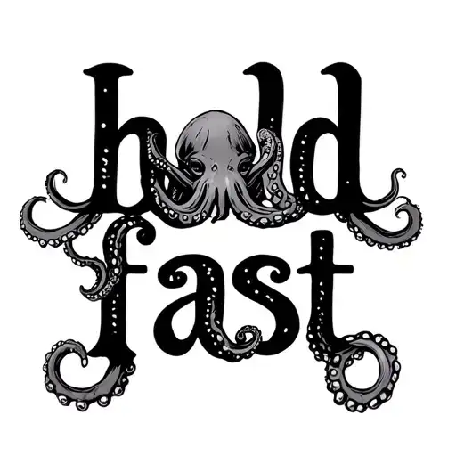octopus tentacles over top of the words "hold fast" tattoo design idea