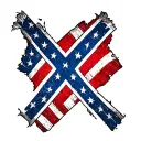 square confederate flag in center with american flag behind it distressed and faded tattoo design idea
