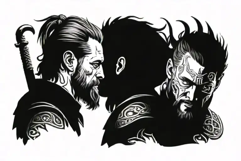 ragnar lothbrok friendship with loki and lagrtha tattoo design idea