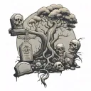 poison tree with grave stones tattoo design idea