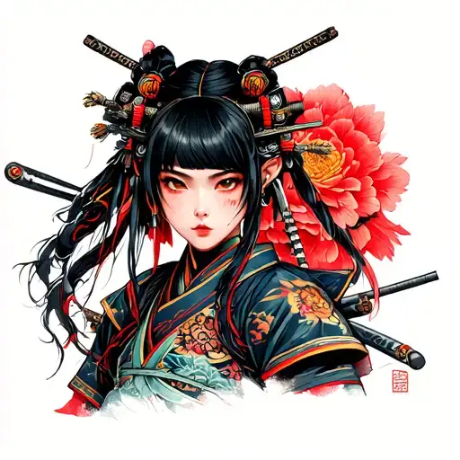 cybernetic samurai girl tattoo design idea