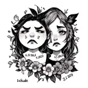 a small tattoo that represents my emotions, sadness and happiness. inckude the dates 6/9/2023 and 2/12/2024 tattoo design idea