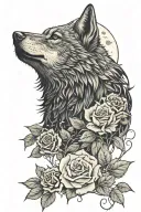 wolf, raven, moon, roses, vegetation tattoo design idea