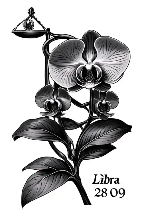 orchid and libra sign and 28 09 1955 Chevy nomad tattoo design idea