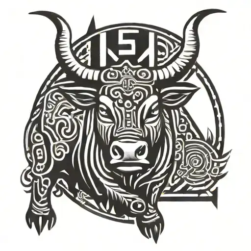 ox with bamboo behind it with vietnamese culture flag  tattoo design idea