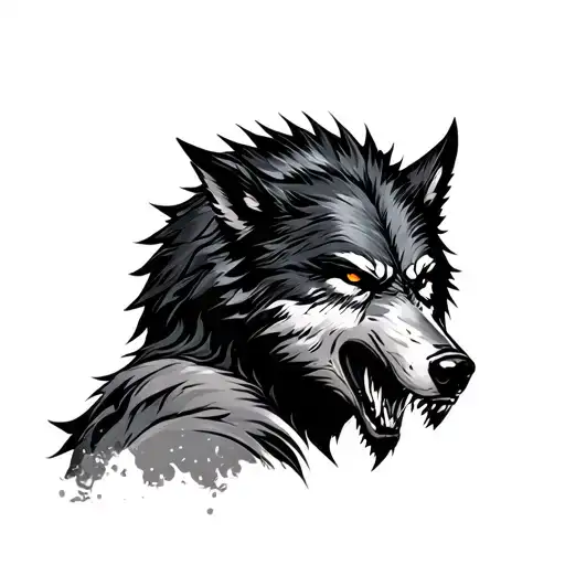 Werewolf in the process of transformation from man to wolf tattoo design idea